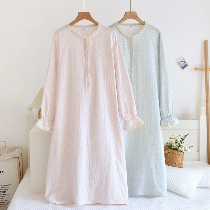 Women’s Double Gauze Cotton Nightgown | جلابية قطنية صيفية للبيت - Floral