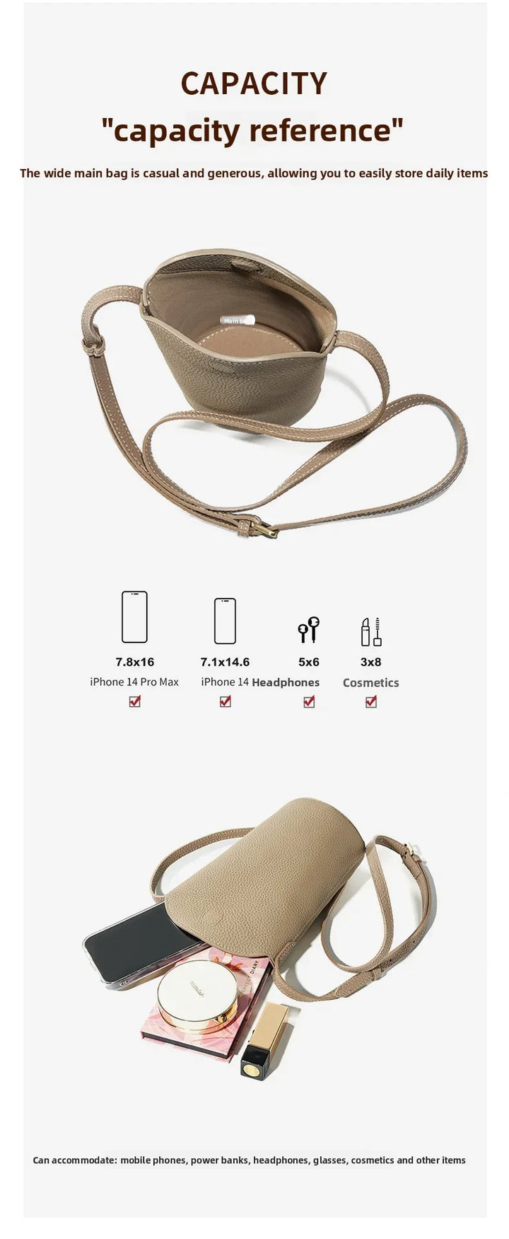 Women’s Top-Grain Leather Phone Crossbody Bag | حقيبة هاتف نسائية من الجلد الطبيعي الفاخر