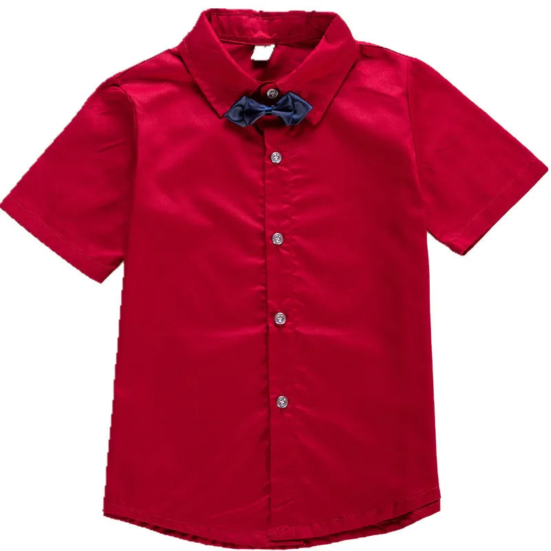 Boys’ Formal Short Sleeve Shirt with Bow/Tie 4–16Y | قميص أولاد رسمي قصير الأكمام لعمر ٤–١٦ سنة