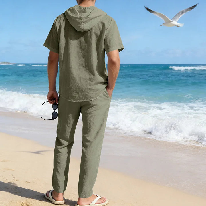 Men’s Linen Summer Set | Breathable Short Sleeve Shirt & Pants