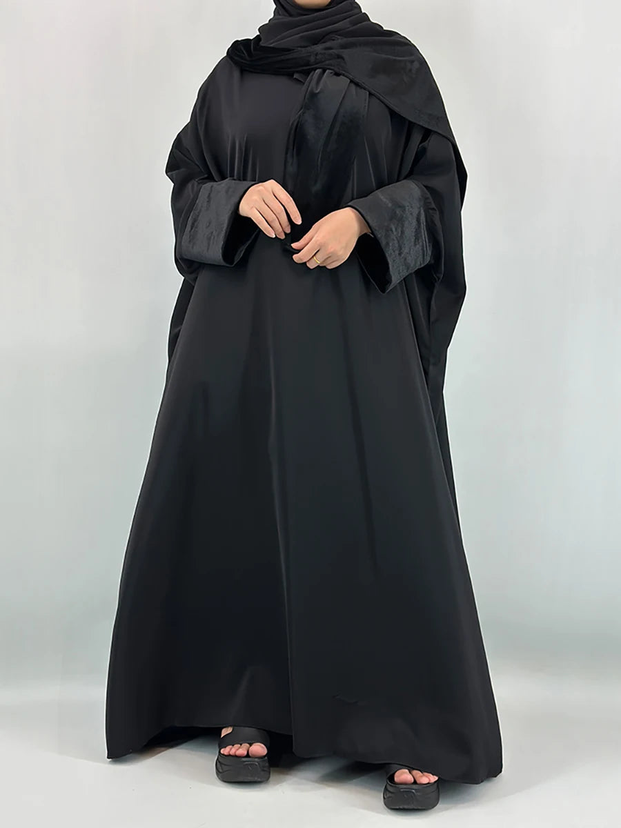 Black Abaya – Nida Fabric with Velvet Details