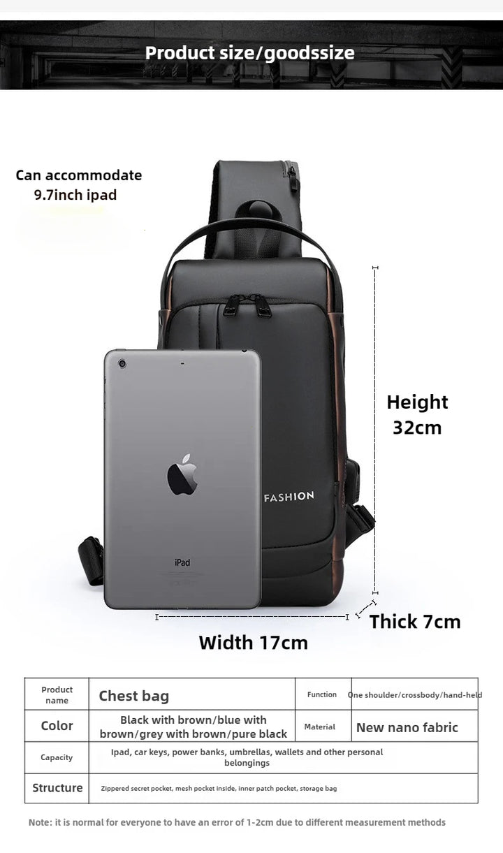 Men’s Anti-Theft Oxford Sling Chest Bag | حقيبة صدر رجالية أكسفورد مضادة للسرقة