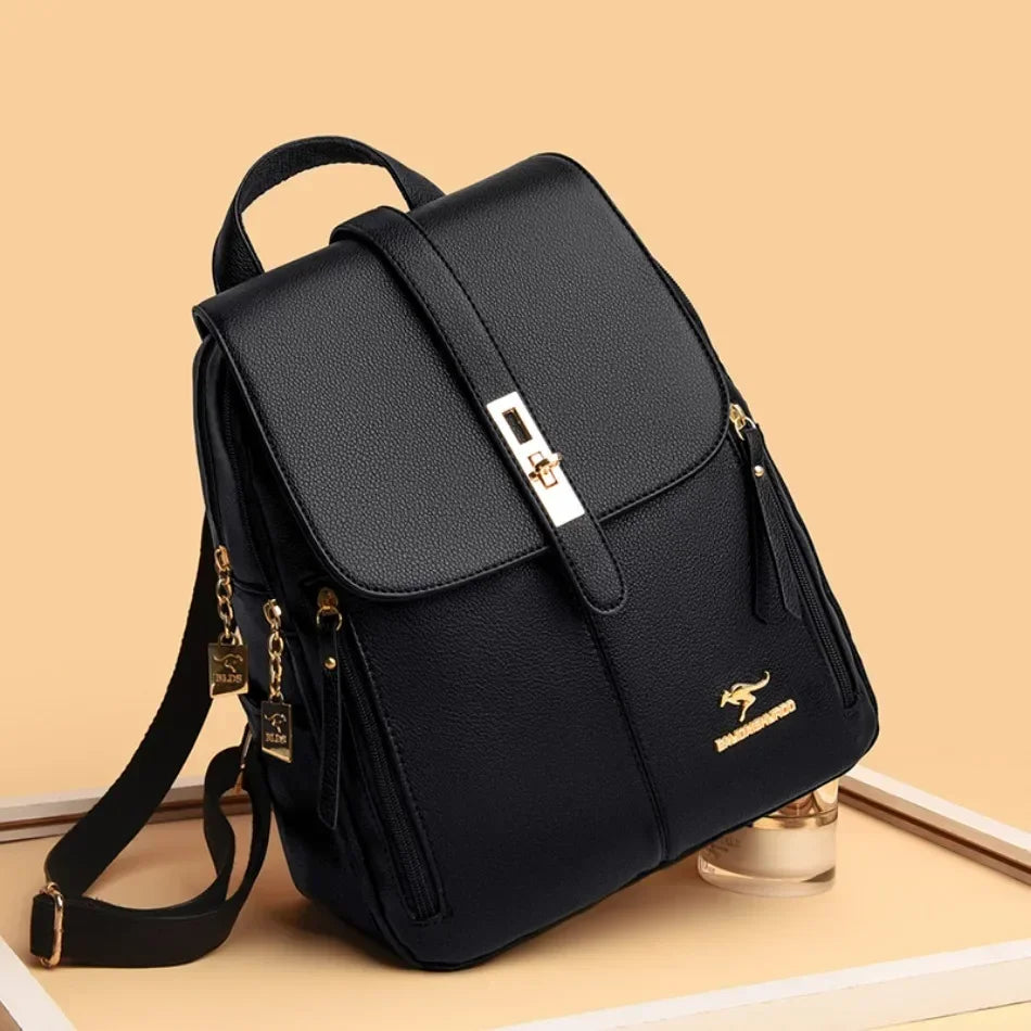 Women’s Vintage Leather-Look Backpack | حقيبة ظهر نسائية بطابع كلاسيكي