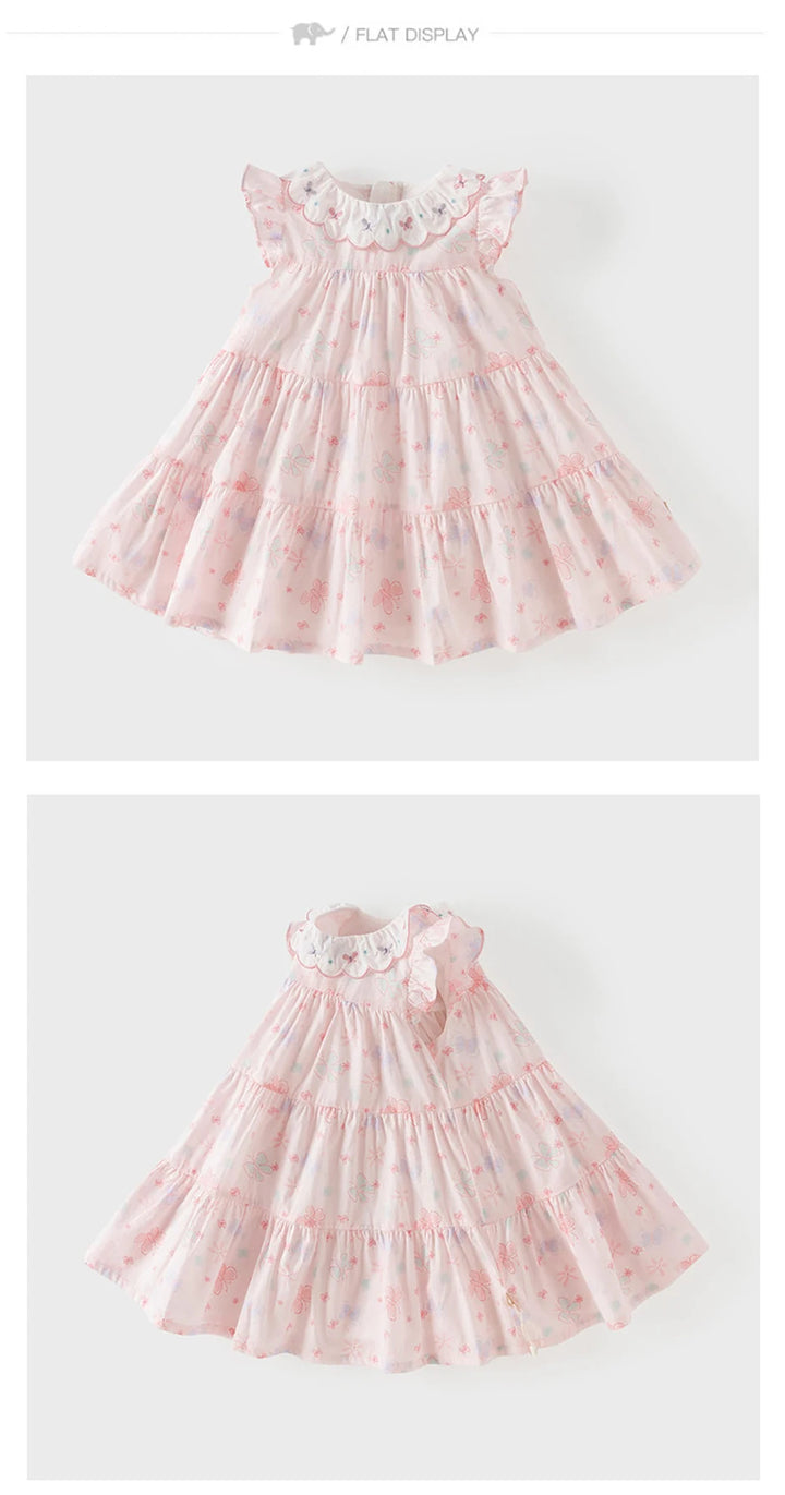 Girls Pink Butterfly Print Mesh Dress