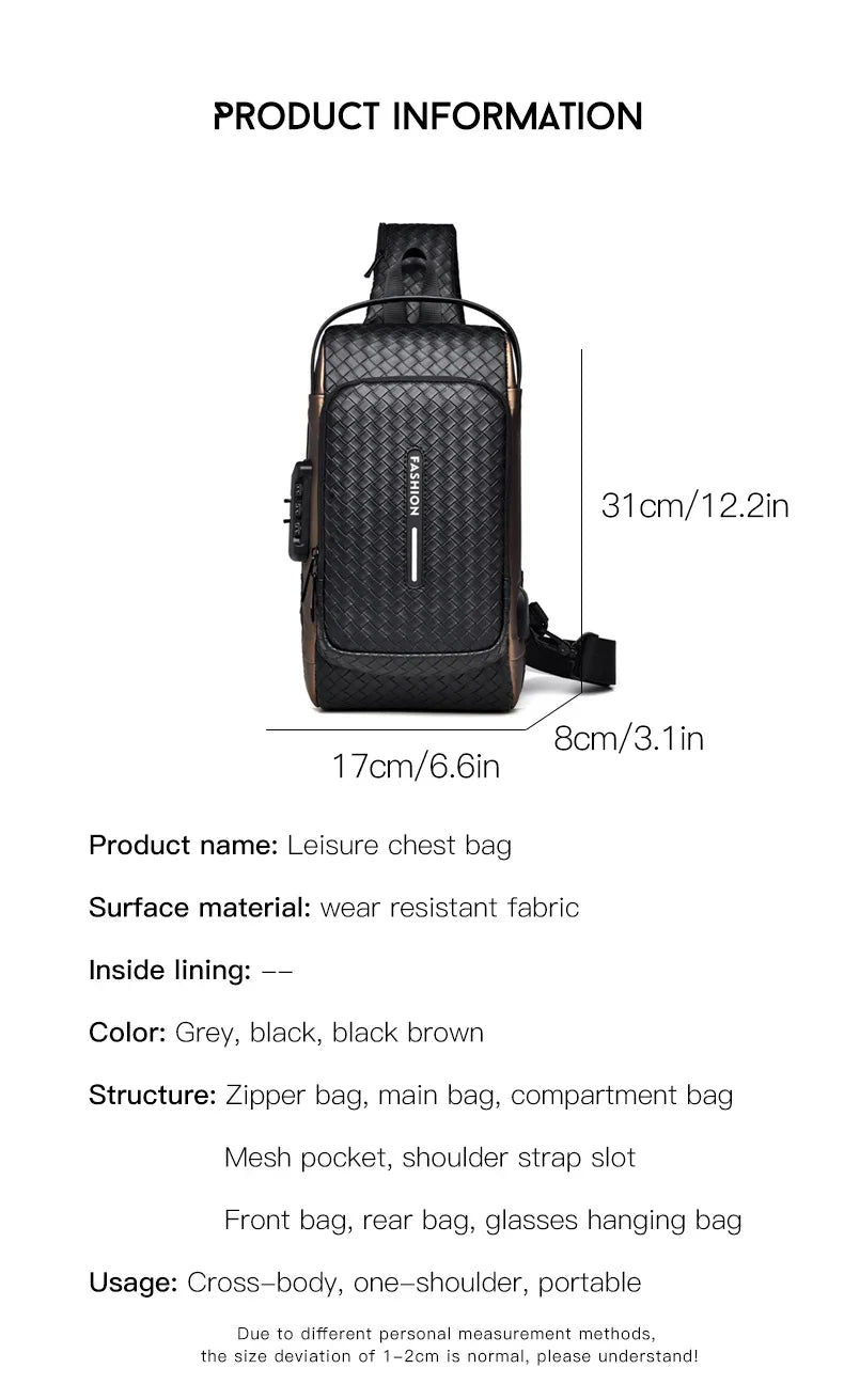 Men’s PU Anti-Theft Chest Bag | حقيبة صدر رجالية PU مضادة للسرقة