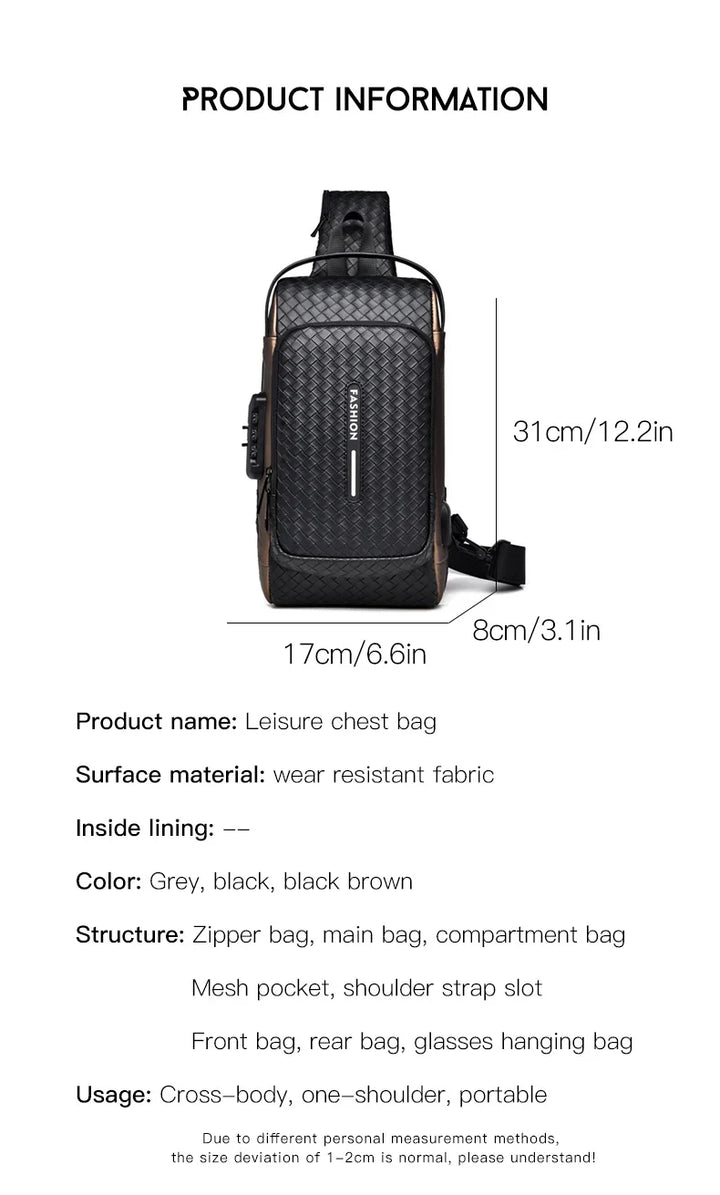 Men’s PU Anti-Theft Chest Bag | حقيبة صدر رجالية PU مضادة للسرقة