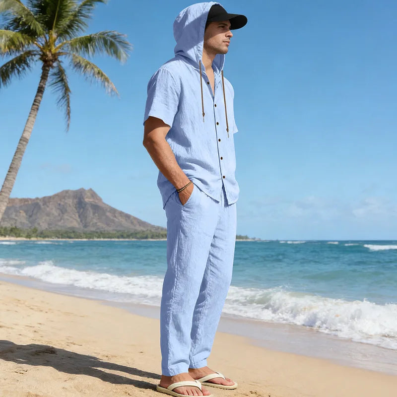 Men’s Summer Beach Set | Casual Short Sleeve Shirt & Shorts Outfit