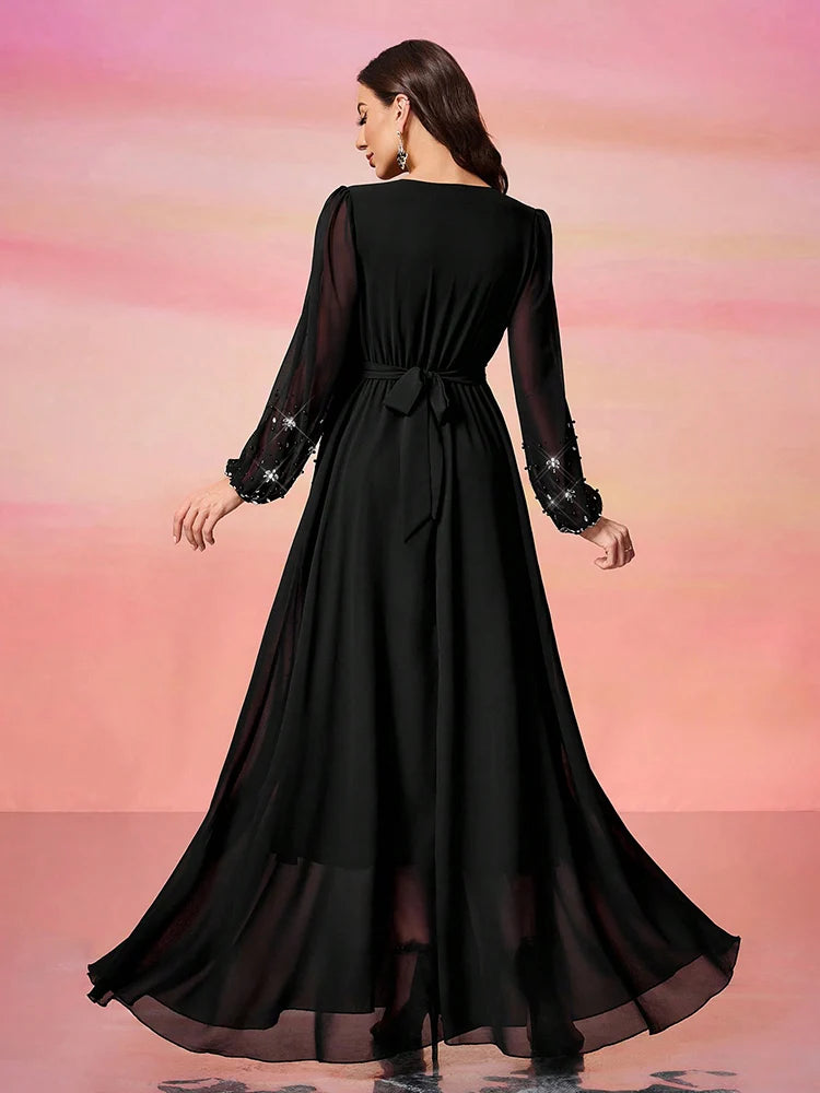 Women’s Dress | Elegant Pearl Embellished Formal Maxi Design