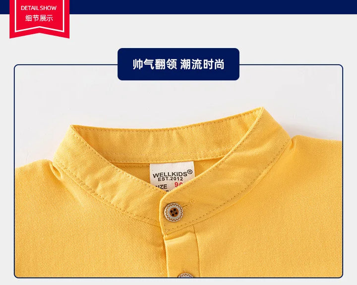 Boys’ Mandarin Collar Linen-Cotton Shirt | قميص أطفال بياقة ماندارين