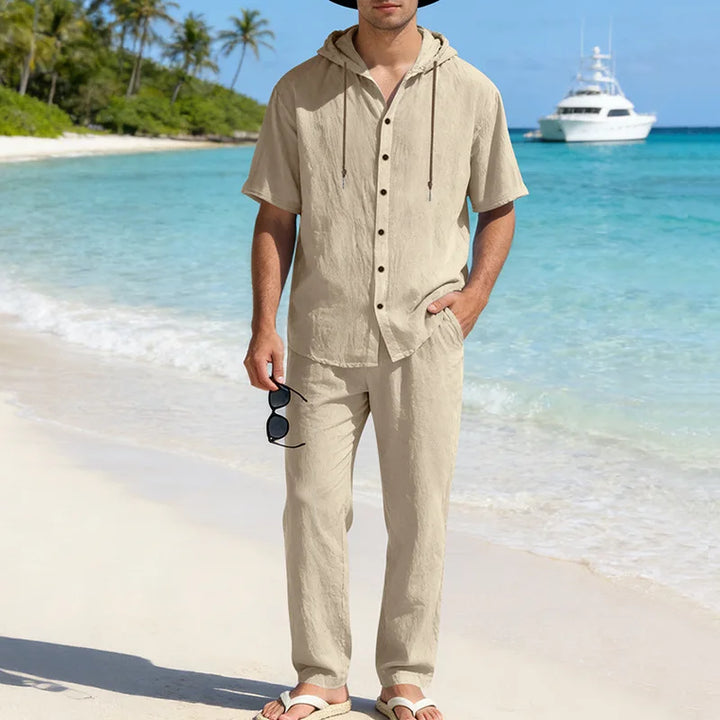 Men’s Linen Summer Set | Breathable Short Sleeve Shirt & Pants