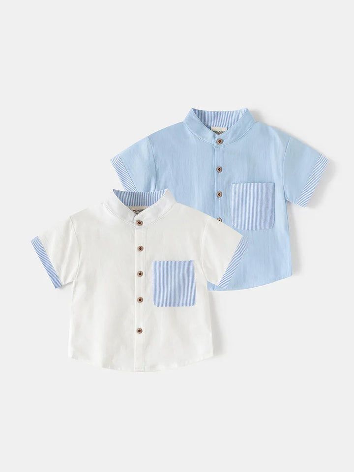 Boys’ 2T–6T Striped Mandarin Collar Shirt | قميص أطفال مخطط بياقة ماندارين لعمر ٢–٦ سنوات