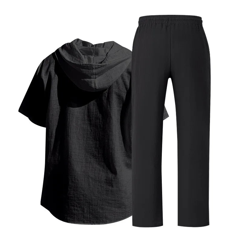 Men’s Linen Summer Set | Breathable Short Sleeve Shirt & Pants