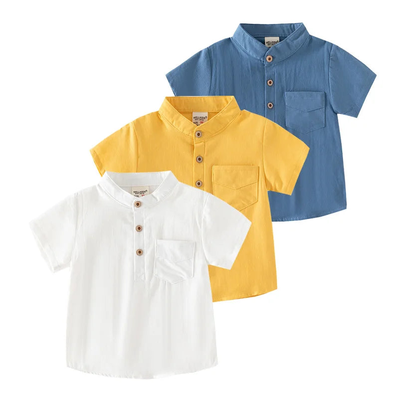 Boys’ Mandarin Collar Linen-Cotton Shirt | قميص أطفال بياقة ماندارين