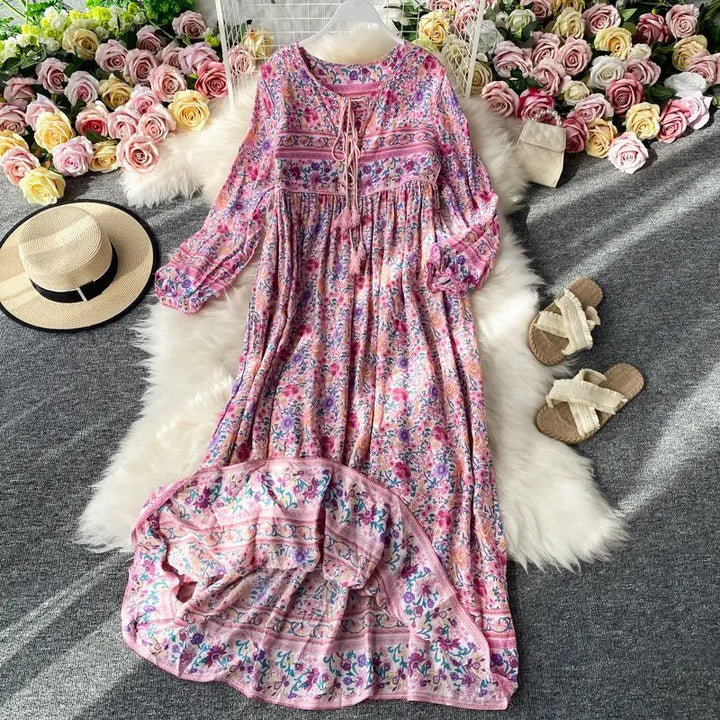 Women’s Retro Floral Long Jalabiya | جلابية نسائية طويلة بنقشة زهور