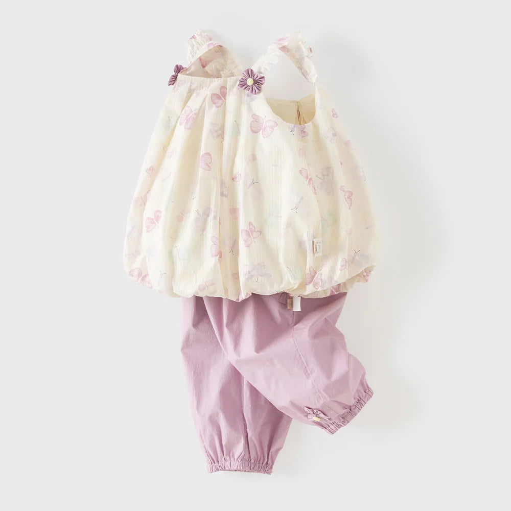 Girls Butterfly Print Summer Outfit Set