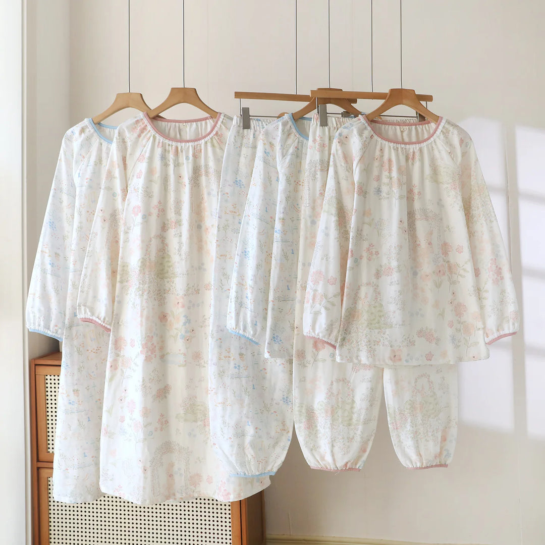 Women’s Cotton Gauze Pajama Set | بيجامة قطنية نسائية للبيت - Lace Collar