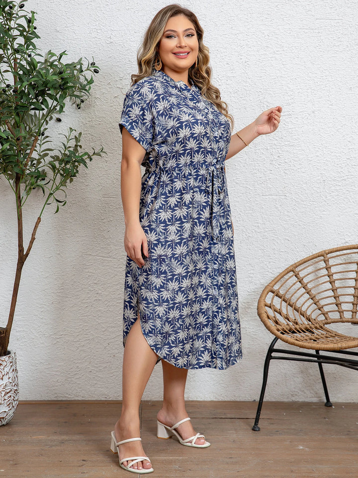 Women’s Plus Size Plant Print Lounge Dress | فستان بيت صيفي واسع - Blue