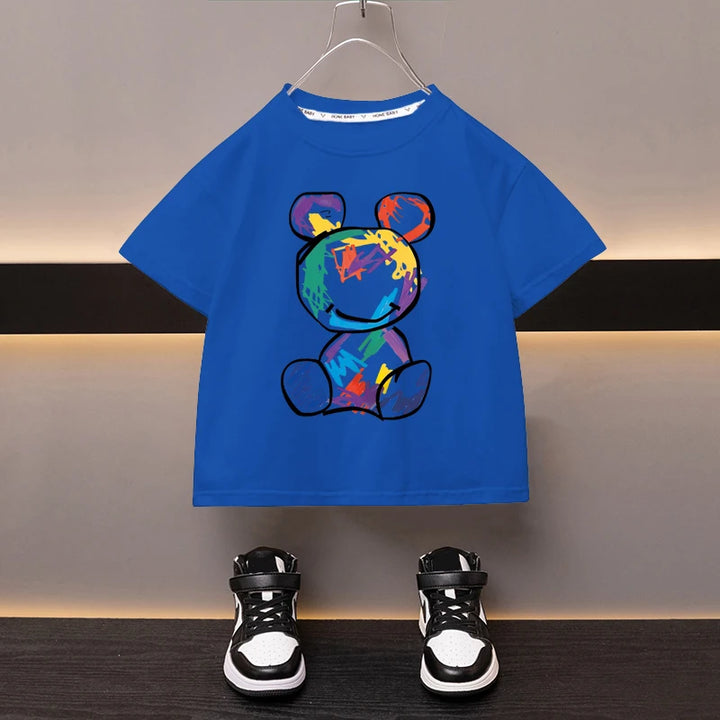 Kids’ Cartoon Bear Cotton T-Shirt 2–13Y | تيشيرت أطفال قطني بطبعة دب لعمر ٢–١٣ سنة