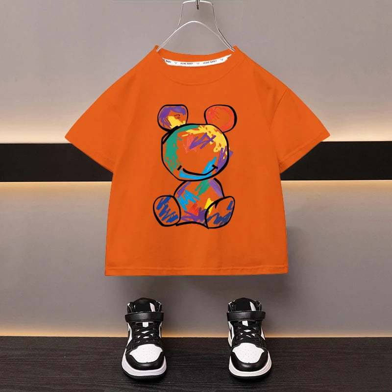 Kids’ Cartoon Bear Cotton T-Shirt 2–13Y | تيشيرت أطفال قطني بطبعة دب لعمر ٢–١٣ سنة