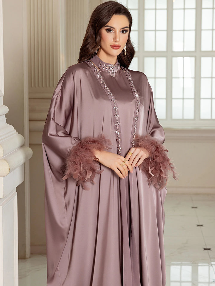 The Satin Feather Abaya Set