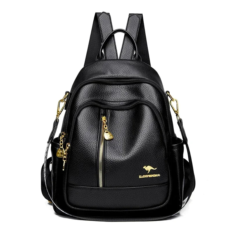 Women’s Leather-Look Travel Backpack | حقيبة ظهر نسائية أنيقة للسفر