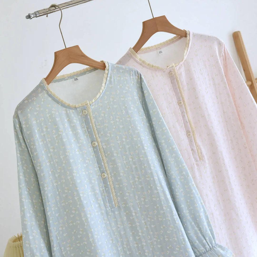 Women’s Double Gauze Cotton Nightgown | جلابية قطنية صيفية للبيت - Floral