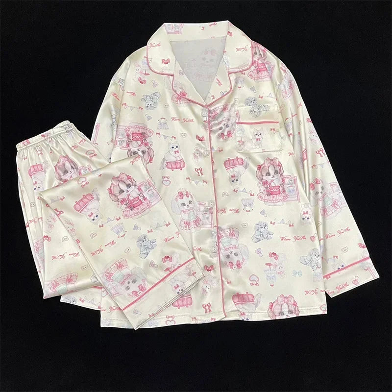 Women’s Playful Satin Pajama Set | بيجامة ساتان نسائية ناعمة للبيت