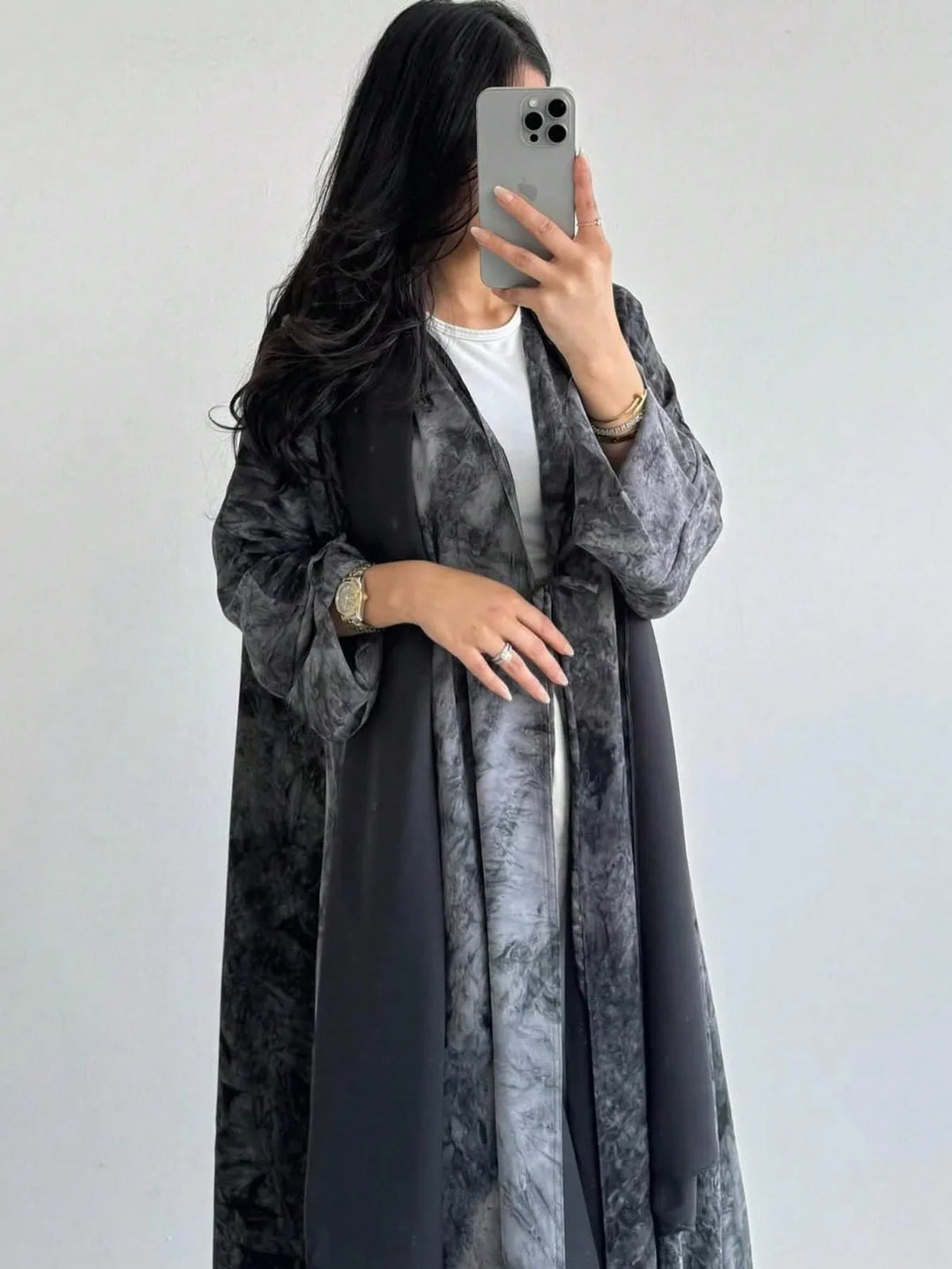 Women’s Open Abaya | Artistic Tie-Dye Modest Layering Design
