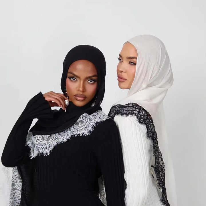 Women’s Lace Edge Hijab Scarf | Soft Everyday Drape
