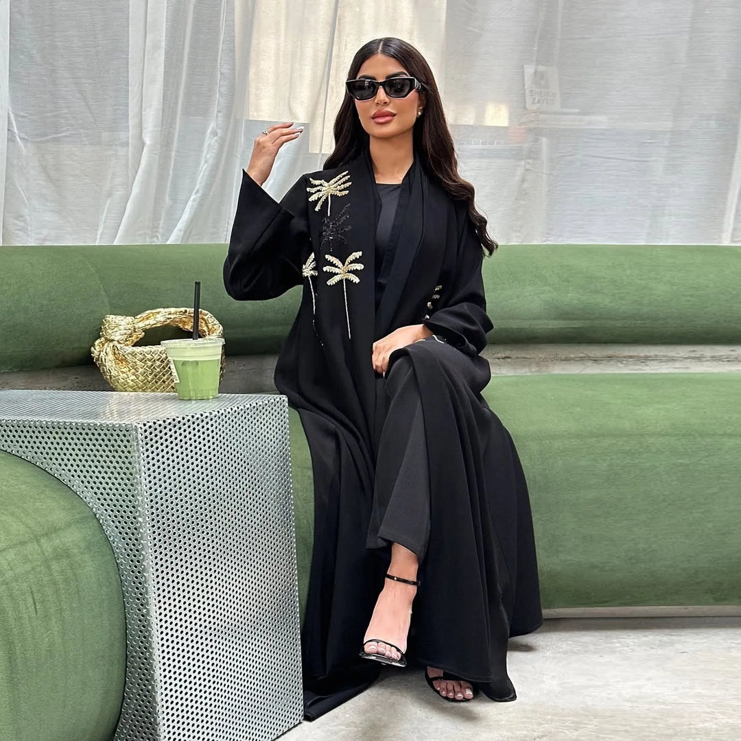 Women’s Open Abaya | Elegant Sequin Embroidery Eid Design