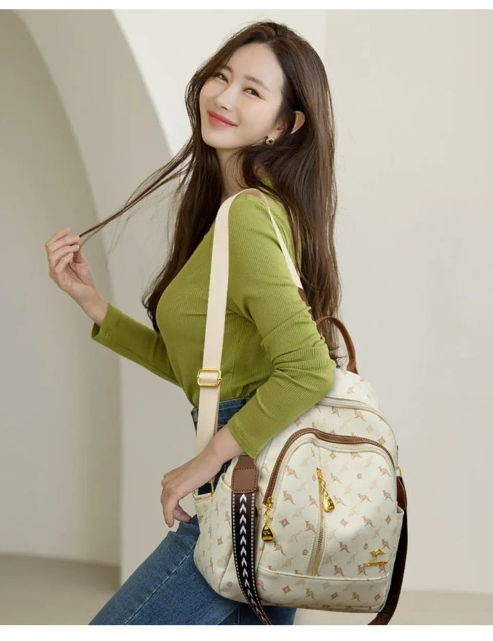 Women’s Leather-Look Travel Backpack | حقيبة ظهر نسائية أنيقة للسفر