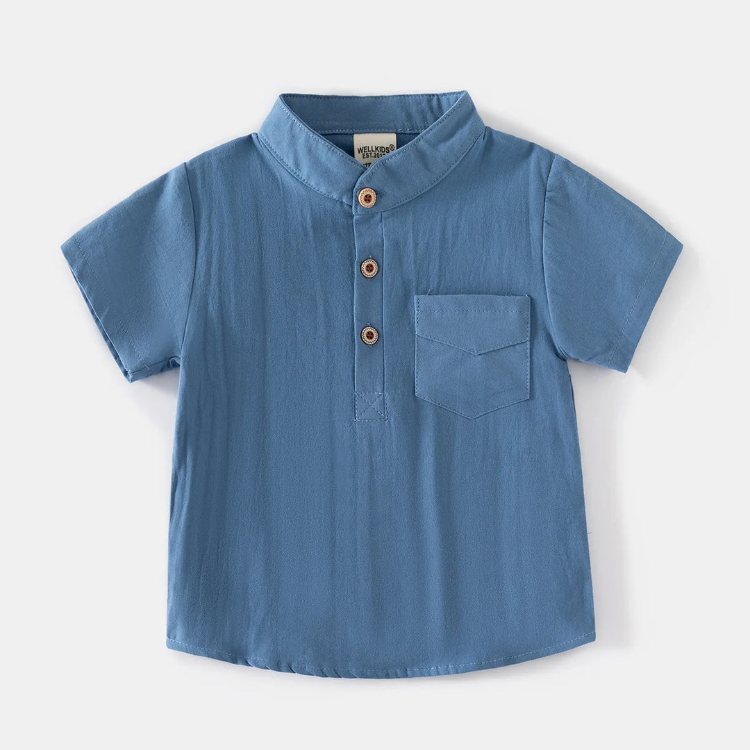 Boys’ Mandarin Collar Linen-Cotton Shirt | قميص أطفال بياقة ماندارين