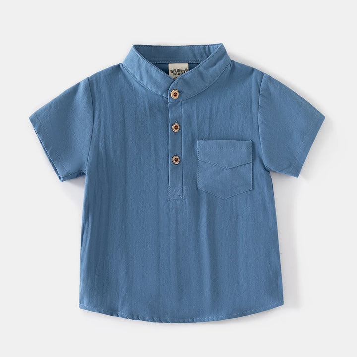 Boys’ Mandarin Collar Linen-Cotton Shirt | قميص أطفال بياقة ماندارين