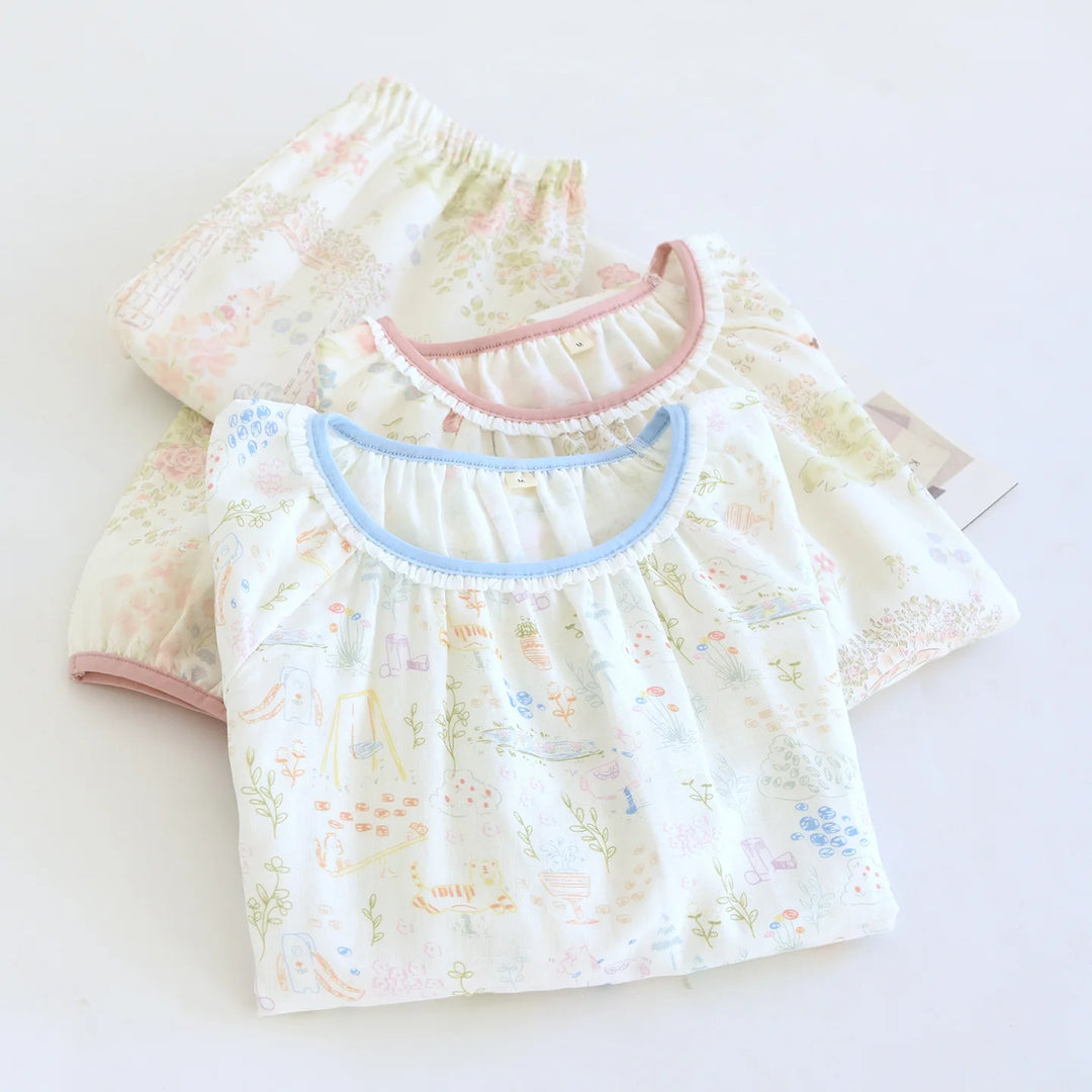 Women’s Cotton Gauze Pajama Set | بيجامة قطنية نسائية للبيت - Lace Collar