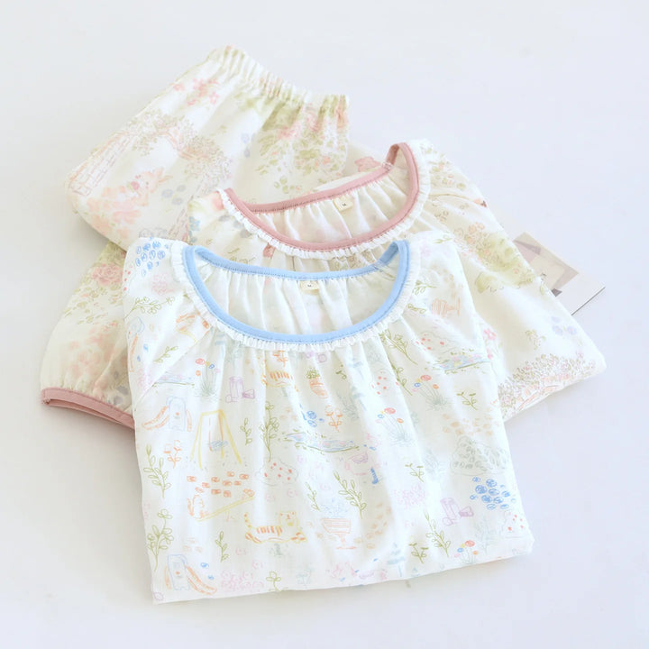 Women’s Cotton Gauze Pajama Set | بيجامة قطنية نسائية للبيت - Lace Collar
