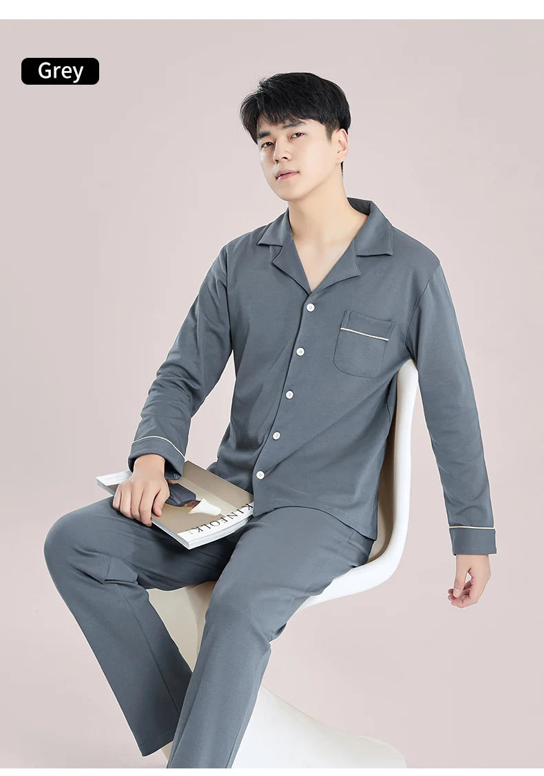 Men’s Cotton Pajama Set | Warm Button-Down Homewear