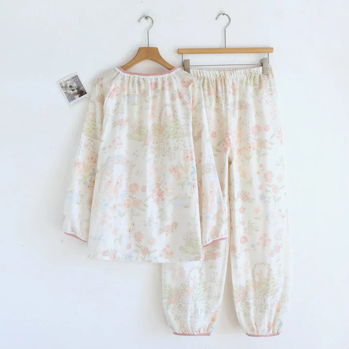 Women’s Cotton Gauze Pajama Set | بيجامة قطنية نسائية للبيت - Lace Collar