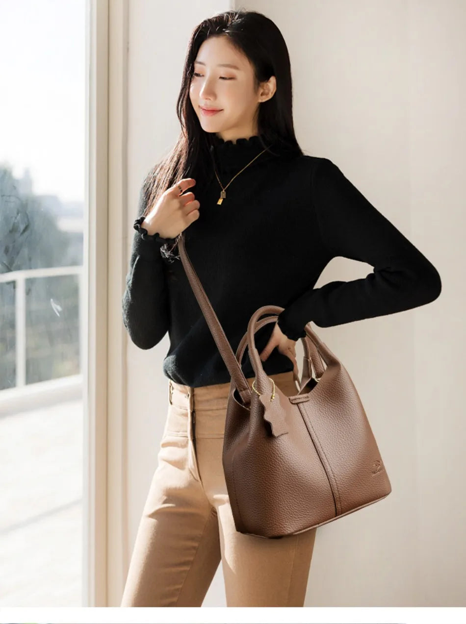 Women’s Soft Bucket Shoulder Bag | Elegant Top-Handle Tote