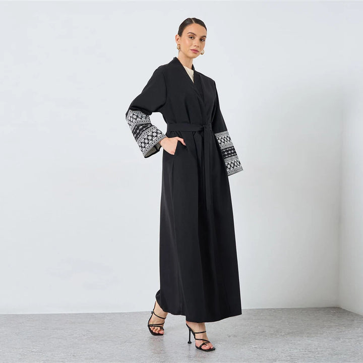 Women’s Open Abaya | Elegant Belted Cuff Detail Design
