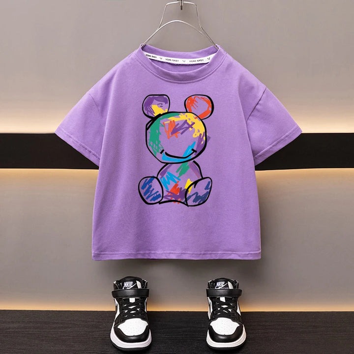 Kids’ Cartoon Bear Cotton T-Shirt 2–13Y | تيشيرت أطفال قطني بطبعة دب لعمر ٢–١٣ سنة