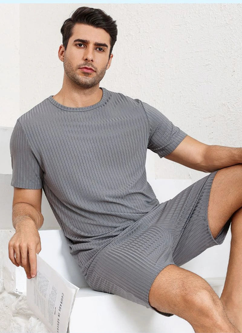 Men’s Solid Pajama Set | Lightweight Short Sleeve Summer Loungewear