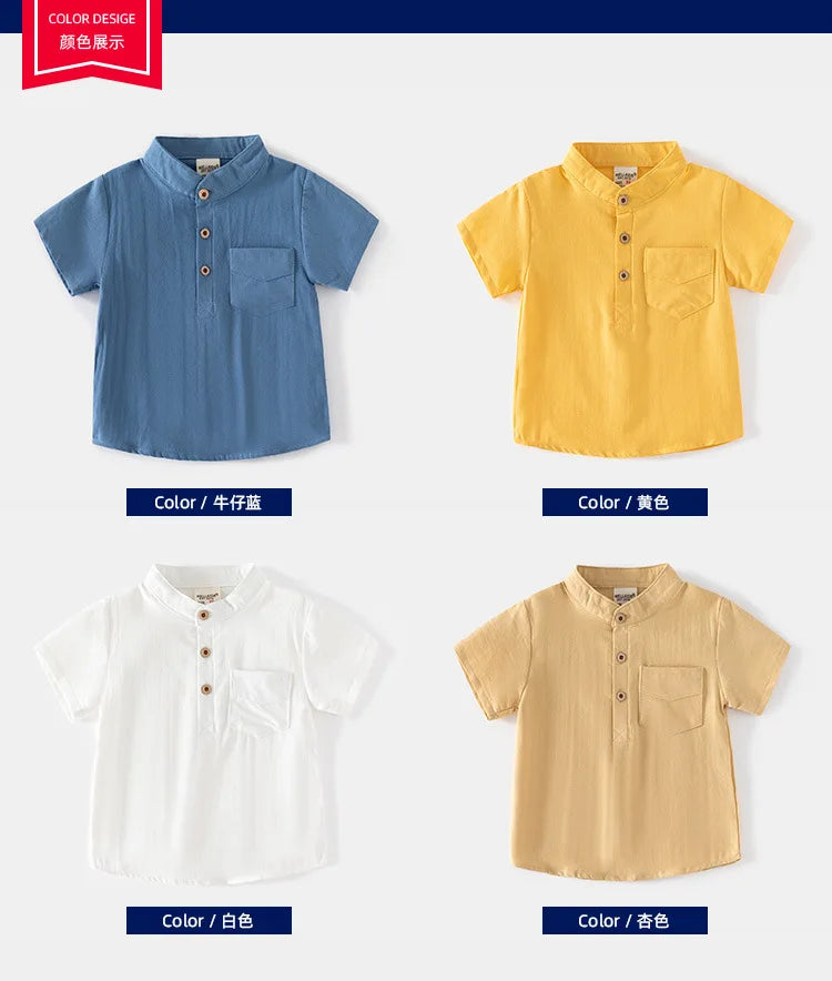 Boys’ Mandarin Collar Linen-Cotton Shirt | قميص أطفال بياقة ماندارين