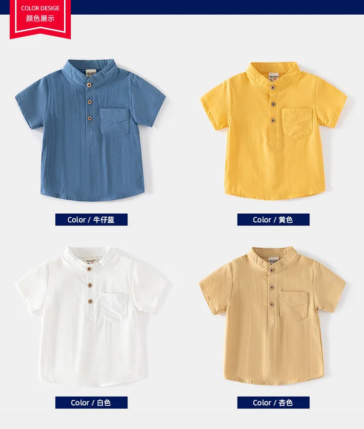 Boys’ Mandarin Collar Linen-Cotton Shirt | قميص أطفال بياقة ماندارين