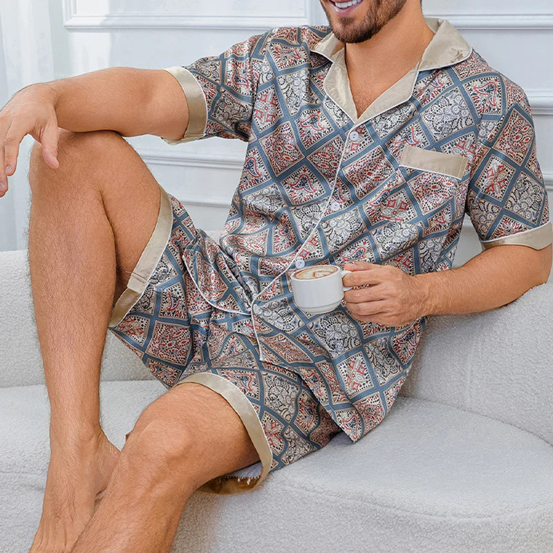 Men’s Plaid Pajamas Set | Short Sleeve Comfortable Sleepwear