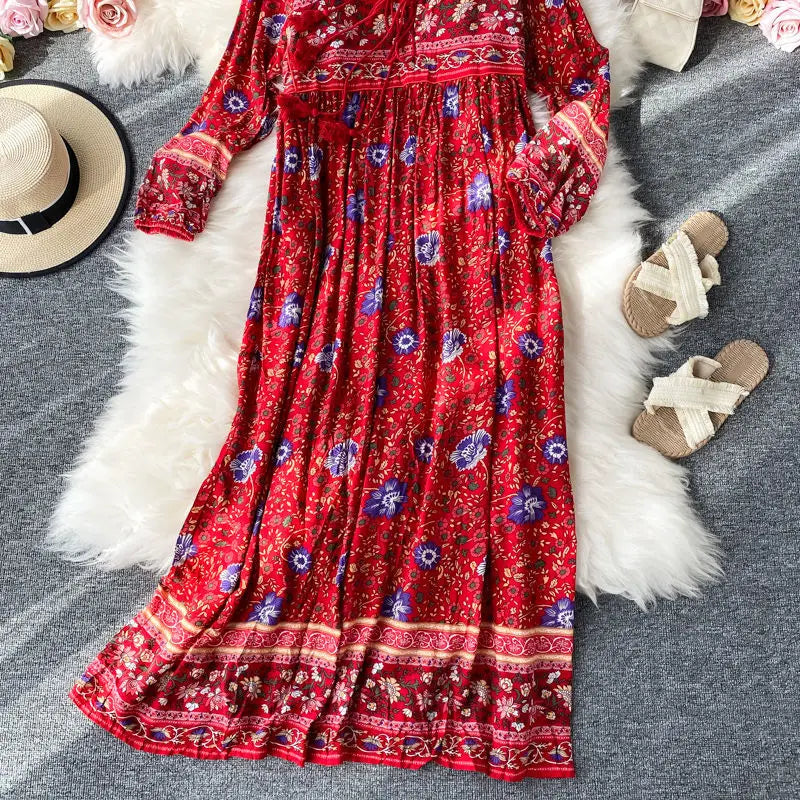 Women’s Retro Floral Long Jalabiya | جلابية نسائية طويلة بنقشة زهور