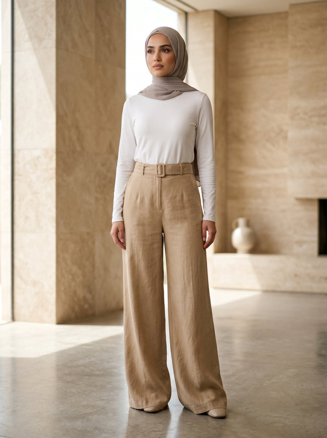 Women’s Flowing Tencel Trousers – Caramel | بنطال نسائي تنسل انسيابي بلون الكراميل