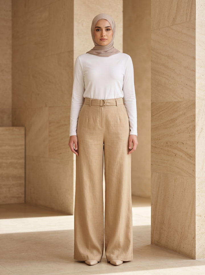 Women’s Flowing Tencel Trousers – Caramel | بنطال نسائي تنسل انسيابي بلون الكراميل
