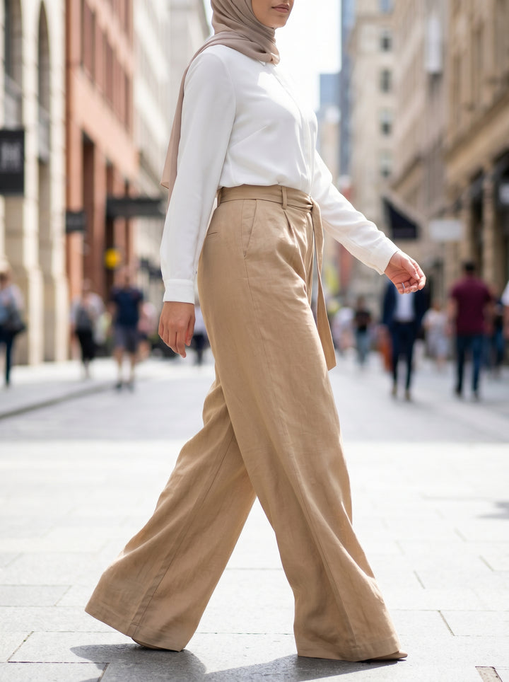 Women’s Flowing Tencel Trousers – Caramel | بنطال نسائي تنسل انسيابي بلون الكراميل