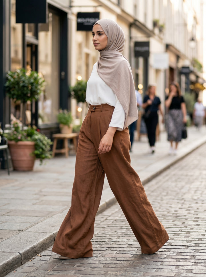 Women’s Flowing Tencel Trousers – Caramel | بنطال نسائي تنسل انسيابي بلون الكراميل