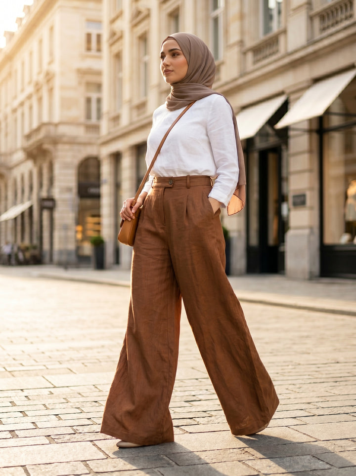 Women’s Flowing Tencel Trousers – Caramel | بنطال نسائي تنسل انسيابي بلون الكراميل